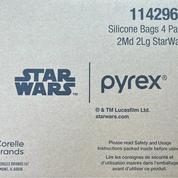 NEW Star Wars Pyrex 4pc Platinum Silicone 4-Pc Storage Bags - Picture 7 of 8